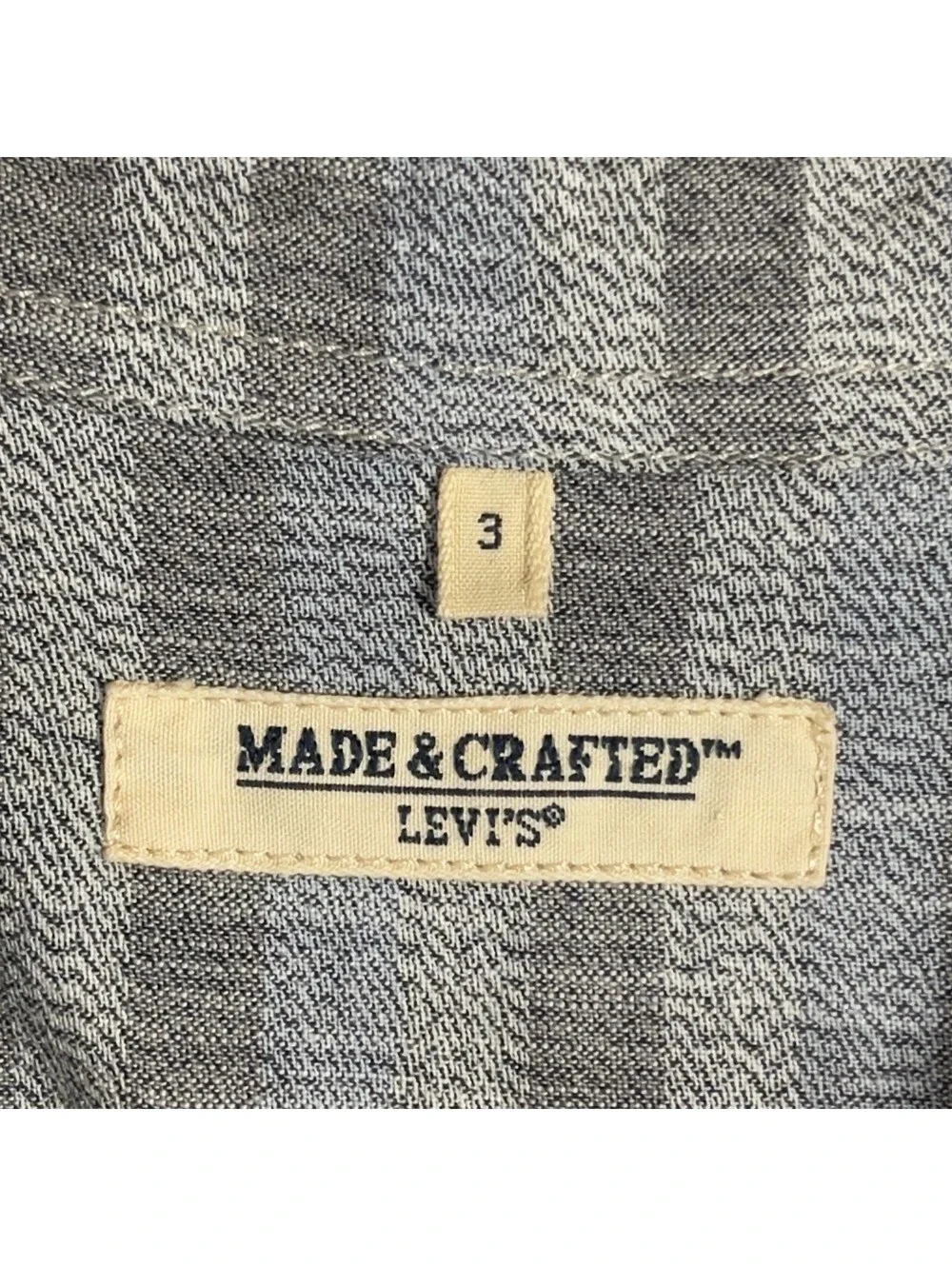 Levi's Made & Crafted Mens Size 3 L Gray Plaid Herringbone Long Sleeve Shirt